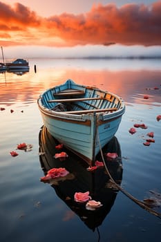 Rowboat on a calm water, created with generative AI