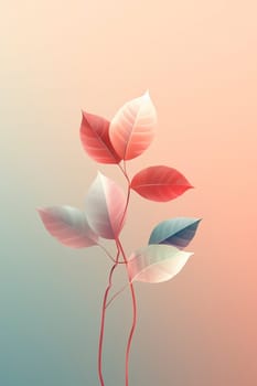 Beautiful cartoon style leaves on a pastel background, created with generative AI