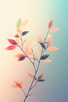 Beautiful cartoon style leaves on a pastel background