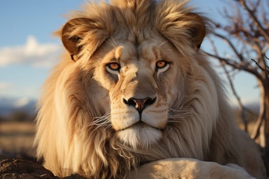 Lion lying down looking at the camera created with generative AI technology