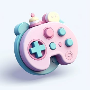 Cute pastel color gamepad icon on the white background, created with generative AI