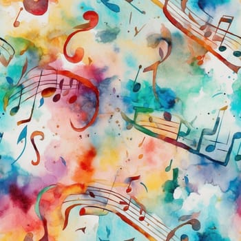 Musical notes watercolor style seamless pattern tile, created with generative AI