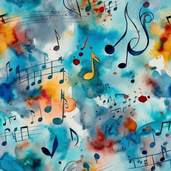 Musical notes watercolor style seamless pattern tile, created with generative AI