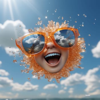 Smiling sun wearing sunglasses in the sky, created with generative AI