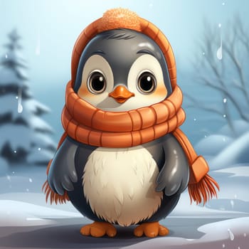 Cartoon penguin wearing a scarf created with a generative AI technology