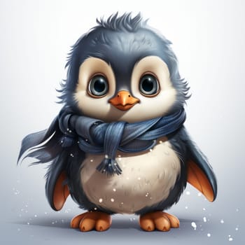 Cartoon penguin wearing a scarf created with a generative AI technology