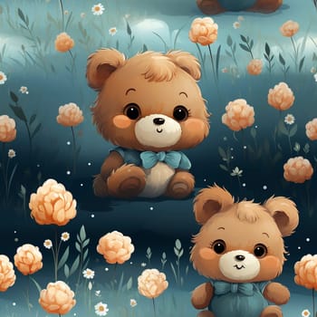 Cute cartoon bears seamless pattern tile, created with generative AI