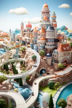 Miniature city cartoon style illustration, created with generative AI