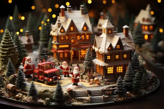 Miniature figurines of a Santa Claus,  gnomes and cute village
