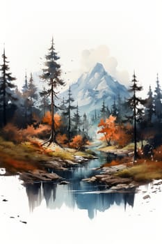 Autumn mountain landscape illustration, created with a generative AI