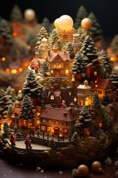 Miniature figurines of a Santa Claus,  gnomes and cute village