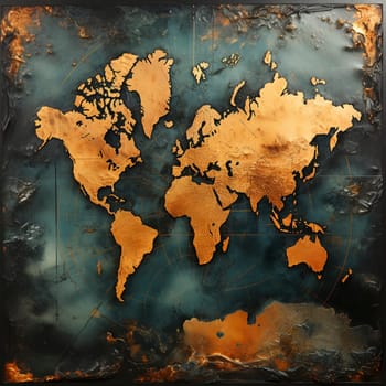 Vintage golden world map, created with generative AI
