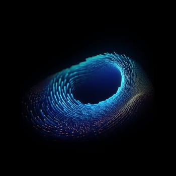 Abstract digital blue circular shape isolated on the black background, created with generative AI