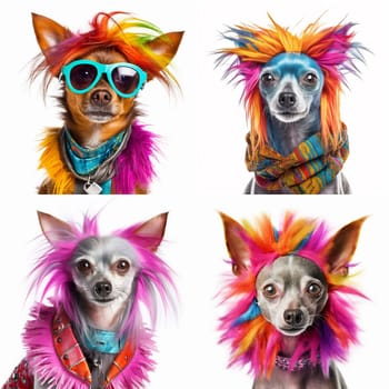 Fashion dog portraits isolated on the white background, created with generative AI