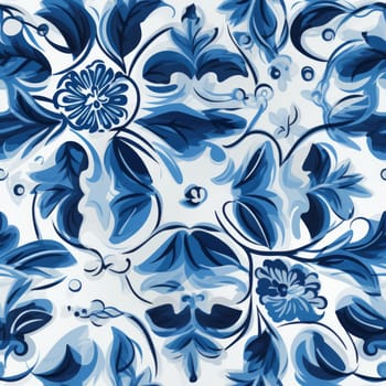 Traditional blue and yellow floral design Sicilian seamless pattern tile created with generative AI technology