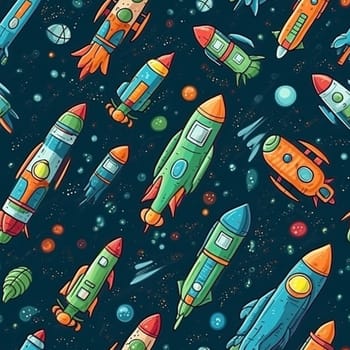 Rockets and satellites seamless pattern tile, created with generative AI