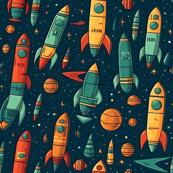 Rockets and satellites seamless pattern tile, created with generative AI