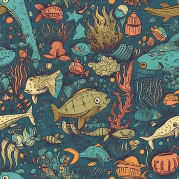 Sea life seamless pattern tile, created with generative AI