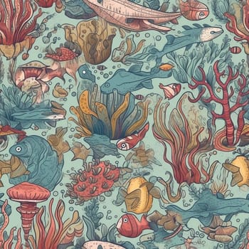 Sea life seamless pattern tile, created with generative AI