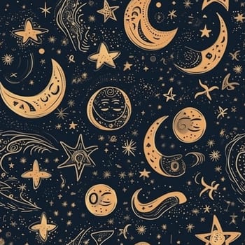 Stars and moon seamless pattern tile, created with generative AI