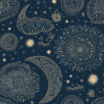 Stars and moon seamless pattern tile, created with generative AI