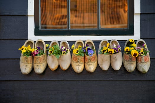 Dutch wooden clogs with flowers inside