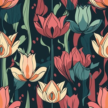Tulips watercolor painting seamless pattern, created with generative AI