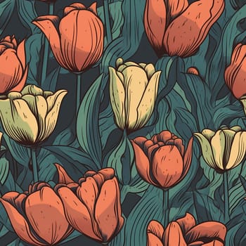 Tulips watercolor painting seamless pattern, created with generative AI