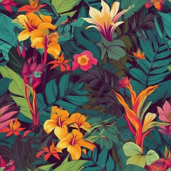 Beautiful tropical flower seamless pattern tile, created with generative AI