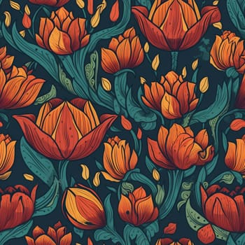 Tulips watercolor painting seamless pattern, created with generative AI