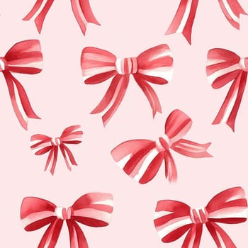 Delightful array of red and white bows scattered across a gentle pink background, creating a playful and festive atmosphere perfect for celebrations.