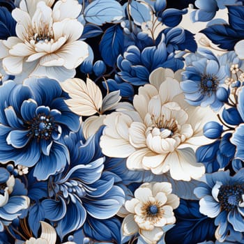 Blue watercolor flowers seamless pattern tile, created with generative AI