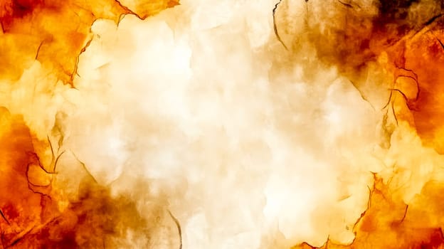 Abstract orange and yellow watercolor background creating a soft and dreamy atmosphere with a central bright area surrounded by darker shades, ideal for backgrounds, textures, and artistic projects