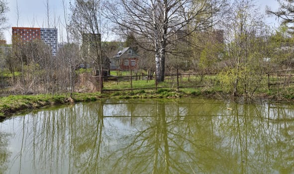 Landscape in an early spring with melt water