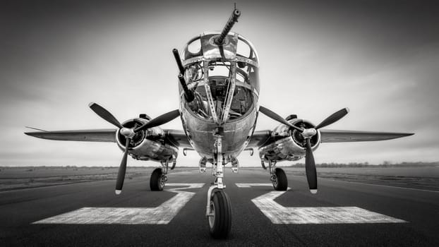 historical bomber plane on a runway