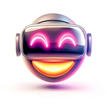 Cheerful, smiling emoji wearing a virtual reality headset enjoys immersive metaverse experience, showcasing the fun and excitement of virtual worlds