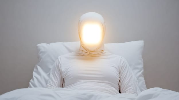 Lying in bed at night, a person uses a smartphone as a light source, casting a bright glow that illuminates their face and highlights the impact of technology on sleep