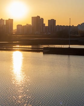 Urban landscape by the sunset.
