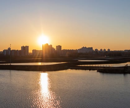 Urban landscape by the sunset.