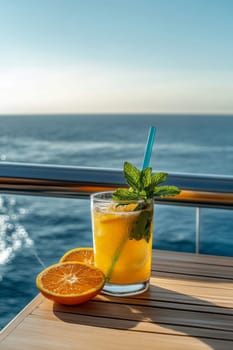 Summer on the beach and refreshing cold orange juice , Generative AI, drink