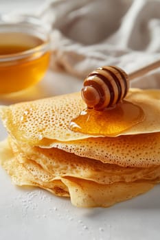 pancakes with honey on a wooden table, Generative AI,