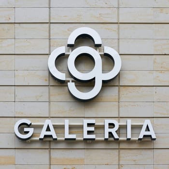 Dresden, Germany – January 16, 2025: Neon sign for a Galeria store in the city center of Dresden, Germany