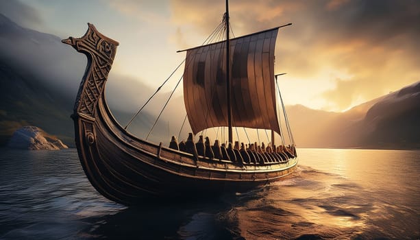 ancient viking ship at sea AI generated image