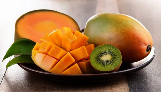 mango papaya and kiwi fruits AI generated image