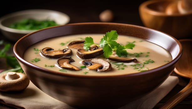 shiitake mushrooms soup bowl vegetarian food AI generated image