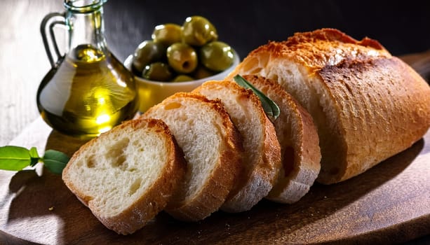 sliced bread with olive oil spread topping AI generated image
