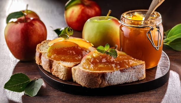 sliced bread with apple jam spread topping AI generated image