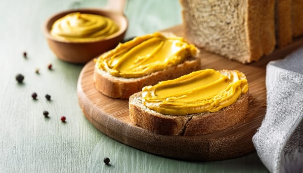 sliced bread with mustard spread topping AI generated image