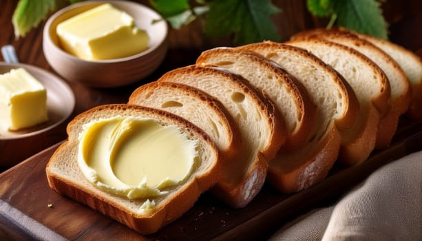 sliced bread with butter spread topping AI generated image
