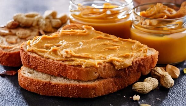 sliced bread with peanuts butter spread topping AI generated image